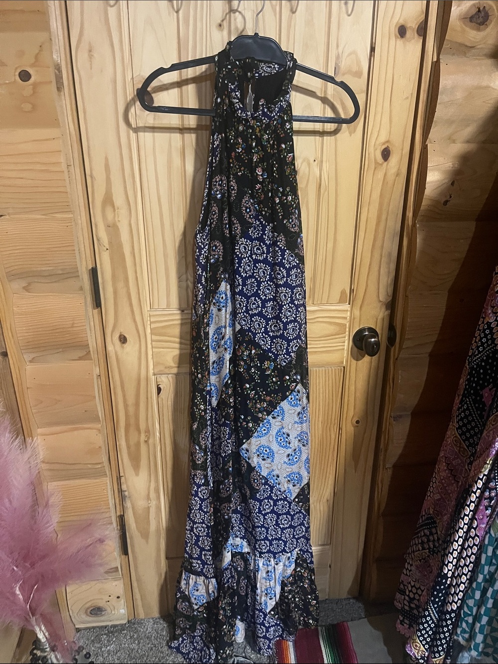 Anthropologie Katrina Patchwork Blue and Cream Paisley Halter Maxi Dress - Picture 5 of 6